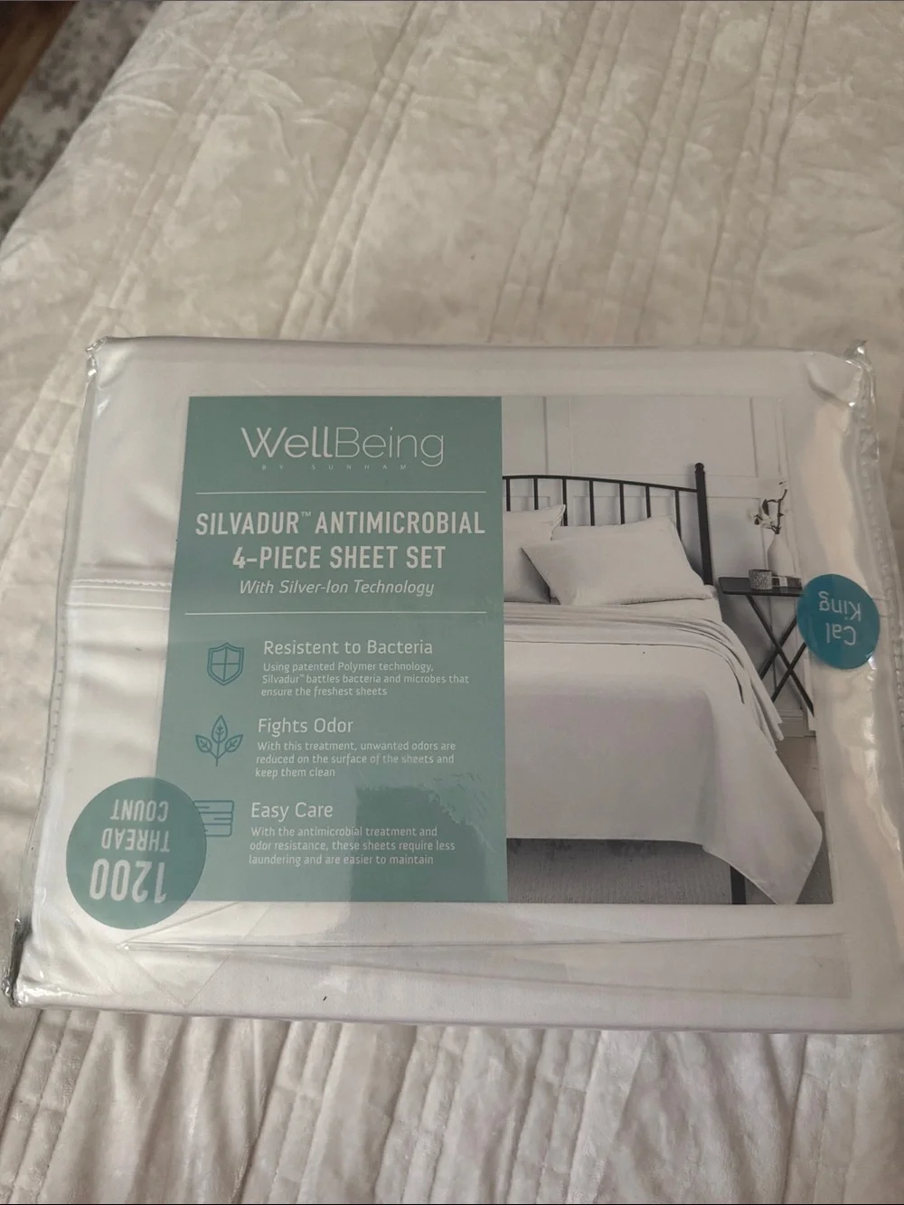 WellBeing by Sunham Cal King Silvadur Antimicrobial 4-Piece Sheet Set - White